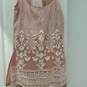 Embroidered Pink and White Sleeveless Top